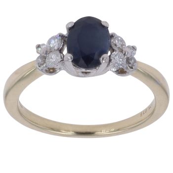 9ct Yellow Gold 0.18ct Diamond and Sapphire Single Stone Ring