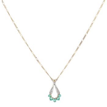9ct Yellow Gold 0.02ct Diamond and Emerald Pendant and Chain 18"