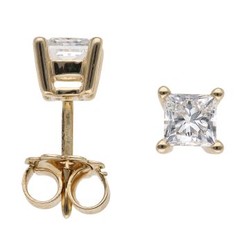 9ct Yellow Gold 1.00ct Princess Cut Lab Grown Diamond Solitaire Earrings