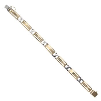 14ct Yellow and White Gold Long Link Fancy Bracelet 8.5"