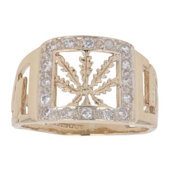 9ct Yellow Gold Cubic Zirconia Leaf Signet Ring