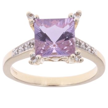 9ct Yellow Gold Amethyst And Cubic Zirconia Single Stone Ring