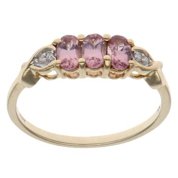 9ct Yellow Gold 0.05ct Brilliant Cut Diamond and Pink Spinel Fancy Ring