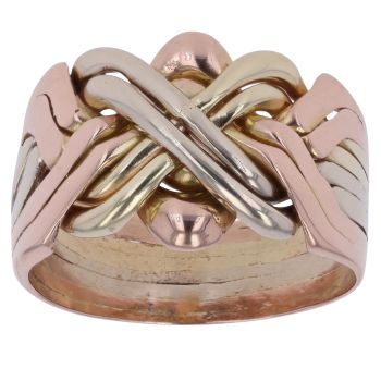 9ct Yellow White and Rose Gold Four Piece Puzzle Ring