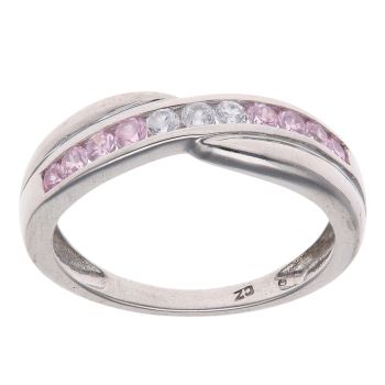9ct White Gold Pink and White Cubic Zirconia Crossover Ring