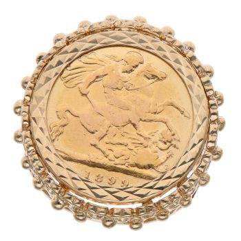 9ct Yellow Gold 1899 Victoria Old Head UK Half Sovereign Ring