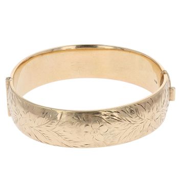 9ct Yellow Gold Flower Hinged Bangle