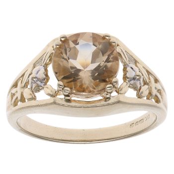 9ct Yellow and White Gold Floral Smoky Quartz Single Stone Ring