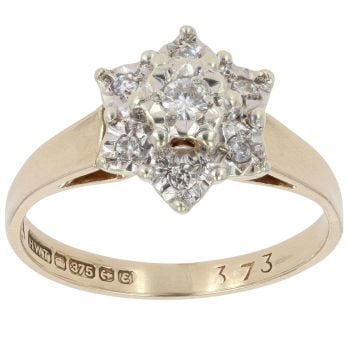 9ct Yellow Gold 0.10ct Diamond Cluster Ring
