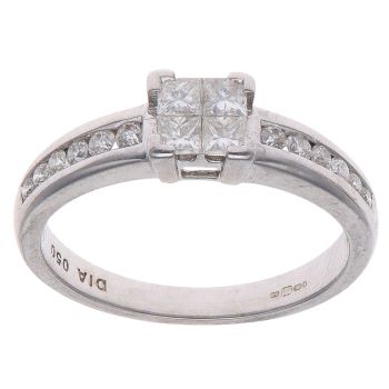 18ct White Gold 0.50ct Princess and Brilliant Cut Diamond Cluster Ring