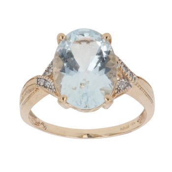9ct Yellow Gold 0.05ct Brilliant Cut Diamond and Aquamarine Solitaire Ring