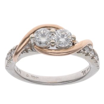 14ct White and Rose Gold 1.00ct Brilliant Cut Diamond Two Stone Ring