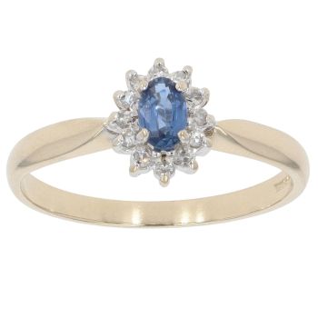 9ct Yellow Gold 0.10ct Diamond and Sapphire Cluster Ring