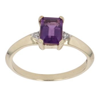 9ct Yellow Gold 0.02ct Diamond And Created Amethyst Single Stone Ring
