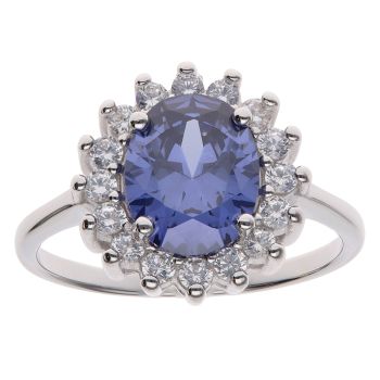 Silver Blue Gemstone and Cubic Zirconia Cluster Ring By Icesia