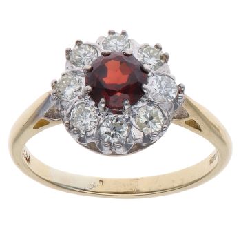18ct Yellow Gold 0.40ct Brilliant Cut Diamond and Garnet Cluster Ring