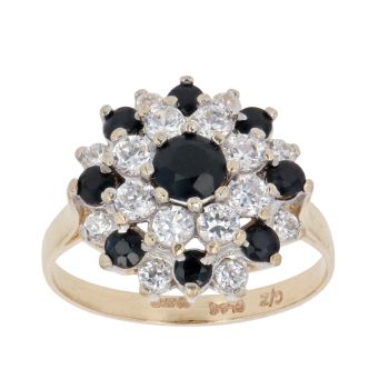9ct Yellow Gold Cubic Zirconia and Sapphire Cluster Ring