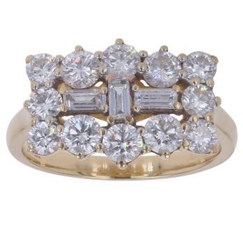 18ct Yellow Gold 2.00ct Brilliant and Baguette Cut Diamond Cluster Ring