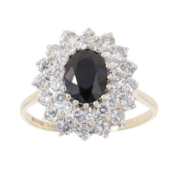 9ct Yellow Gold Sapphire and Cubic Zirconia Cluster Ring
