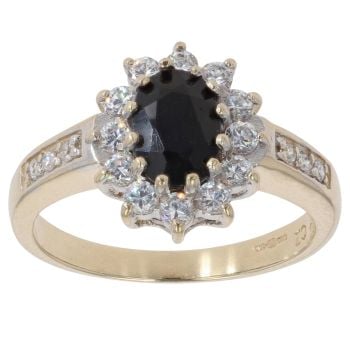 9ct Yellow Gold Sapphire And Cubic Zirconia Cluster Ring
