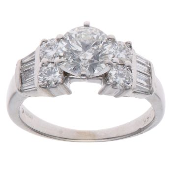 14ct White Gold 2.00ct Brilliant and Baguette Cut Diamond Solitaire Ring
