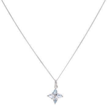 9ct White Gold 0.05ct Diamond and Aquamarine Pendant and Chain 18"
