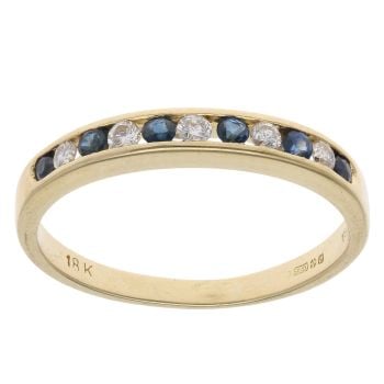 18ct Yellow Gold 0.10ct Diamond and Sapphire Eternity Ring