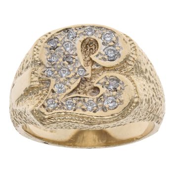 9ct Yellow Gold Cubic Zirconia Pound Sign Signet Ring