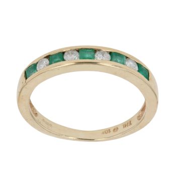9ct Yellow Gold 0.20ct Diamond and Emerald Fancy Ring