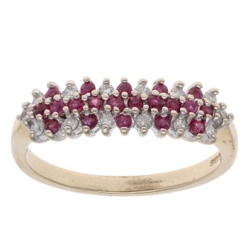 9ct Yellow Gold 0.15ct Diamond and Ruby Fancy Ring