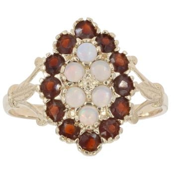 9ct Yellow Gold Garnet and Opal Cluster Ring