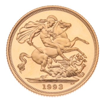 1993 Elizabeth II Third Portrait UK Full Sovereign Coin Boxed with Proof