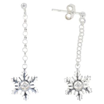 Silver Cubic Zirconia Snowflake Drop Earrings By Icesia