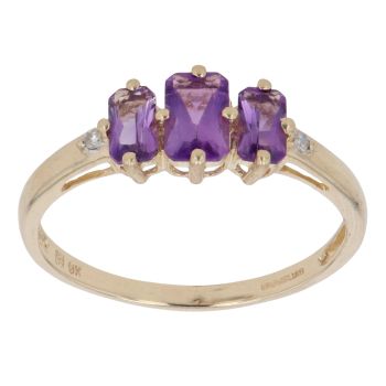 9ct Yellow Gold 0.02ct Diamond and Amethyst Ring