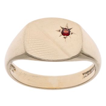 9ct Yellow Gold Garnet Signet Ring
