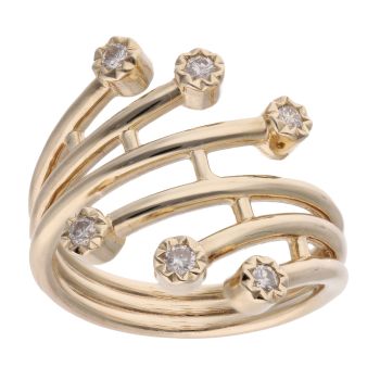 9ct Yellow Gold Diamond 6 Row Crossover Ring by Anya Belle