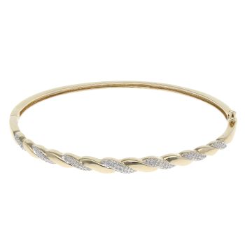 9ct Yellow And White Gold 0.04ct Brilliant Cut Diamond Twist Patterned Bangle