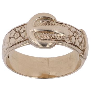 9ct Yellow Gold Patterned Buckle Ring