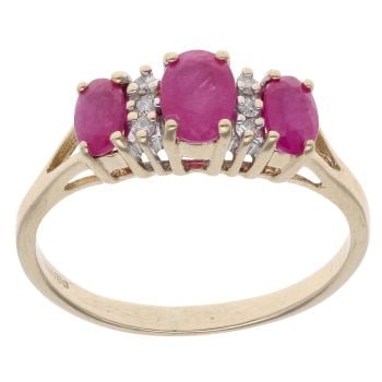 9ct Yellow Gold 0.06ct Diamond and Ruby Dress Ring