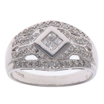 18ct White Gold 0.33ct Brilliant and Princess Cut Diamond Cluster Ring