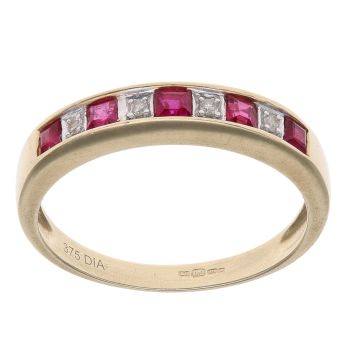 9ct Yellow Gold 0.05ct Brilliant Cut Diamond and Ruby Fancy Ring