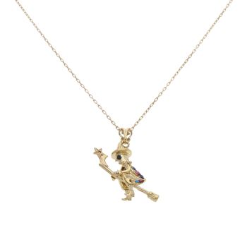 9ct Yellow Gold Multi Gemstone Witch Pendant and Chain 18"