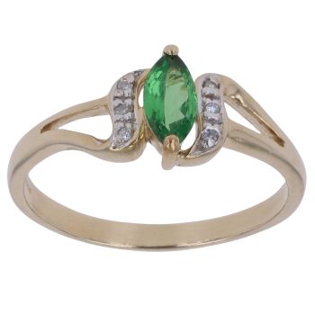 9ct Yellow Gold 0.05ct Diamond and Green Gemstone Ring