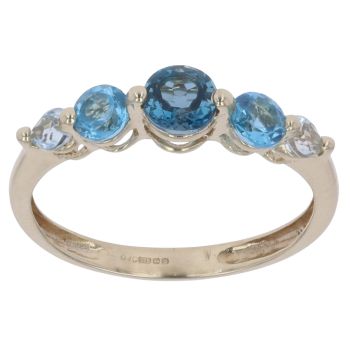 9ct Yellow Gold Five Stone Blue Multi Gemstone Ring