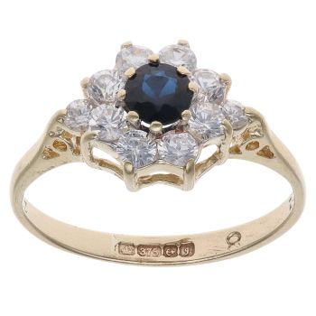 9ct Yellow Gold Cubic Zirconia and Sapphire Flower Cluster Ring