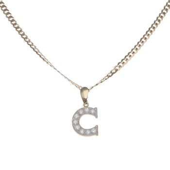9ct Yellow Gold Cubic Zirconia Initial 'C' Pendant and Chain 18"