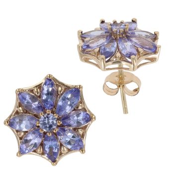 9ct Yellow Gold Tanzanite Cluster Stud Earrings
