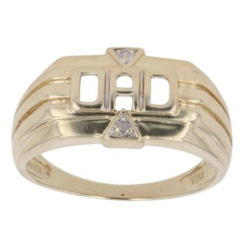 9ct Yellow and White Gold 0.01ct Diamond Dad Ring