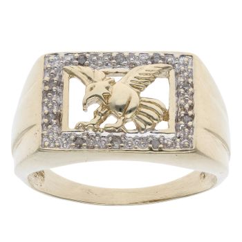9ct Yellow Gold 0.05ct Diamond Eagle Signet Ring