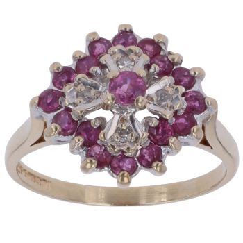 9ct Yellow Gold 0.05ct Diamond and Ruby Cluster Ring
